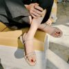 Crystal Diamond Ankle Strap Flat Sandals - Image 5