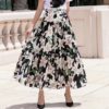 Casual lily Flower Printed A-line Midi Skirts