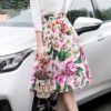 Charming Flower Print High Waist Mid-Calf Skirt - Image 2