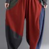Contrast Color Patchwork Loose Elastic Waist Harem Pant - Image 2