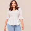Elegant Ruffle Hem Swiss Dot Peplum Top