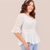 Elegant Ruffle Hem Swiss Dot Peplum Top - Image 2