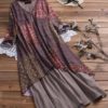 Floral Long Sleeve Patchwork Dress with Pockets - Image 3