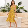 Floral Pleated High Waist Boho Wrap Long Dresses