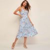 Floral Pleated High Waist Boho Wrap Long Dresses - Image 8