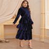 High Waist Glamorous Elegant Velvet A-line Dress - Image 3
