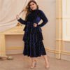High Waist Glamorous Elegant Velvet A-line Dress - Image 4