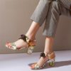 Lace Strips Print High Heels Sandals
