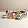 Lace Strips Print High Heels Sandals - Image 6