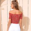 Off Shoulder Ditsy Floral Frilled Slim Fitted Crop Top - Image 3