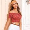 Off Shoulder Ditsy Floral Frilled Slim Fitted Crop Top - Image 4