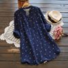 Plus Size Sweet Cherry Cotton Vintage Loose Blouse