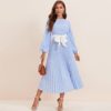 Polka Dot Pleated A Line Elegant High Waist Long Dresses