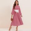 Polka Dot Pleated A Line Elegant High Waist Long Dresses - Image 4