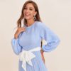 Polka Dot Pleated A Line Elegant High Waist Long Dresses - Image 2