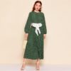 Polka Dot Pleated A Line Elegant High Waist Long Dresses - Image 3