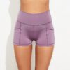 Sporty Solid Pockets Yoga Short Pants
