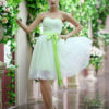 Strapless Sash Bow Lace Up Organza Bridesmaid Dress - Image 2
