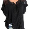 Top - Crochet Style Shoulder Floral Embroidered Accents - Image 2