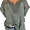 Top - Crochet Style Shoulder Floral Embroidered Accents - Image 6