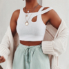 Bandage Hollow Out Ribbed Crop Tops