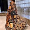 Boho Maxi Dresses Long Sleeves Printed V-Neck Slit Long Dress - Image 3