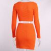 Buttons Long Sleeve Crop Tops Sexy Two Pieces Set - Image 9