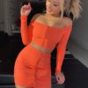 Buttons Long Sleeve Crop Tops Sexy Two Pieces Set - Image 18