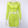 Buttons Long Sleeve Crop Tops Sexy Two Pieces Set - Image 4