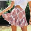 Casual Floral Print High Waist Ruffles Short Skirt - Image 3