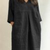 Casual Pleated Half Sleeve V-neck Plus Size Dress - Image 3