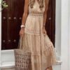 Chiffon Maxi Dresses V Neck Sleeveless Polka Dot Floor Length Dress