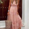 Chiffon Maxi Dresses V Neck Sleeveless Polka Dot Floor Length Dress - Image 3