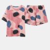 Printed Overhead Short Sleeve Two-Piece Pajama Set