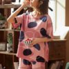 Printed Overhead Short Sleeve Two-Piece Pajama Set - Image 3
