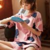 Printed Overhead Short Sleeve Two-Piece Pajama Set - Image 4