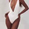 Deep V-Neckline Belt and Buckle Accented Swimsuit - Image 2