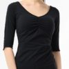 Drawstring Fitted V Neck Short Sleeve Yoga T-Shirt - Image 5