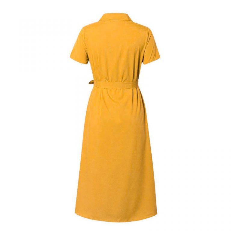 Elegant A line Solid Buttons Midi Dress - Image 3
