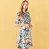 Elegant Floral Print Bow Beading Midi Dress - Image 2