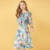 Elegant Floral Print Bow Beading Midi Dress - Image 4