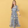 Elegant Flowers Embroidery Party Midi Dresses
