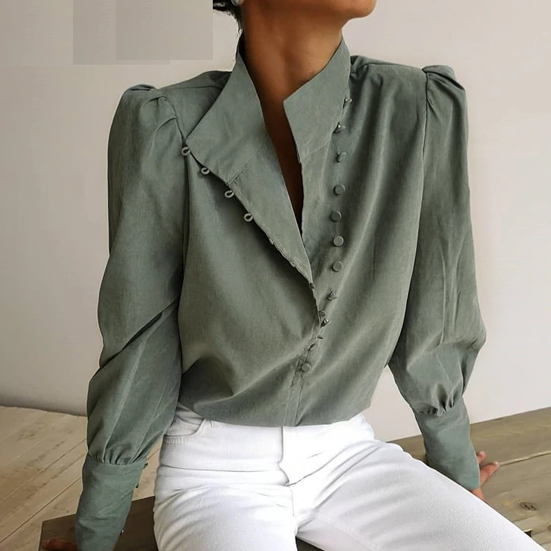 Elegant Puff Sleeve Solid Blouse Shirt
