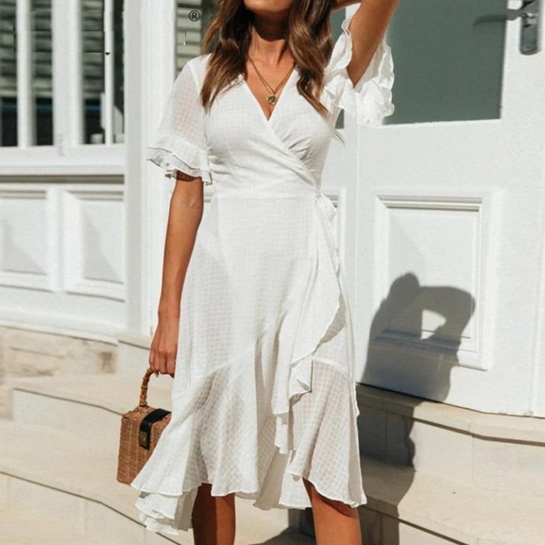 Elegant Ruffled Beach Style Wrap Dress - Image 3