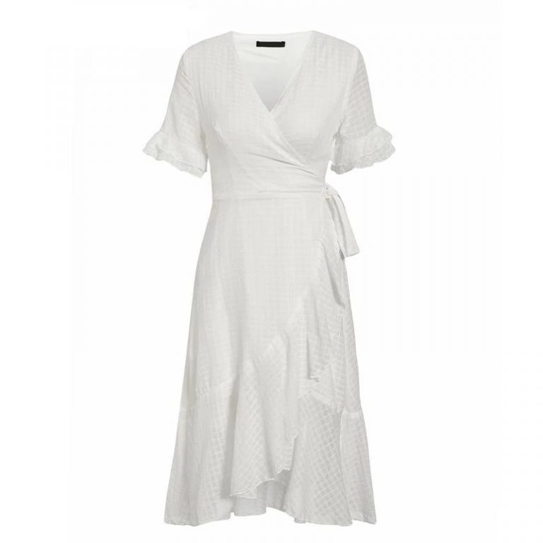 Elegant Ruffled Beach Style Wrap Dress - Image 5