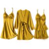 Elegant Shorts Faux Silk Nightdress 4 Pieces