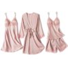 Elegant Shorts Faux Silk Nightdress 4 Pieces - Image 2