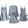 Elegant Shorts Faux Silk Nightdress 4 Pieces - Image 6