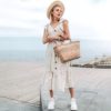 Elegant Ruffle Sleeve V-Neck Striped Long Dress