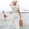 Elegant Ruffle Sleeve V-Neck Striped Long Dress - Image 5